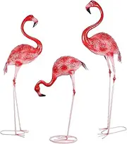 DreamsEden Large Flamingo Decor Garden Statues, Set of 3 Metal Bird Sculpture Yard Art Lawn Ornaments Outdoor Decoration