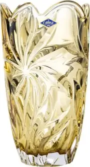 Bohemia Crystal AU52631 11" Flowers Vase 'Flora'. Lead-Free Crystal, Amber