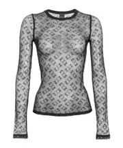 Pinko Monogrammed Sheer Lace Long-Sleeved Top Gray