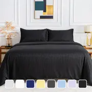 LINENOVA Striped Quilt Cover Set 1800TC Soft Brushed Microfiber Luxury Cozy Soft Cover Set 8 Colors