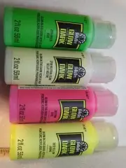 Folkart Glow-in-the-Dark Paint Set, 4-59 ML Bottles, Green Pink Yellow Neutral