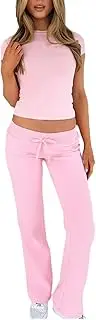 [RISCUYY] Womens Workout Sets Outfits Stretchy Bodycon Top and Pants Womens Loungewear Set 2 Piece 2025