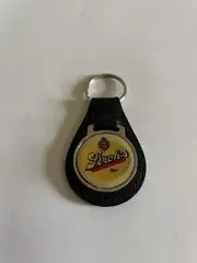 Stroh's Beer Keychain Key Fob Vintage Black Leather Key Chain