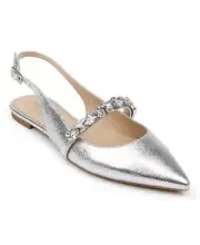$90 Jewel Badgley Mischka Bambi Pointed Toe Sling Back Shoes Flats Sz 7 1/2