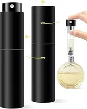 AsaNana Atomizer Perfume Refillable Bottle 5ml Twist-on Bottom Fill Fine Spray Portable Leakproof Mini Travel Bottle Essential Waterproof Durable Simple Suitable (Black-2P)