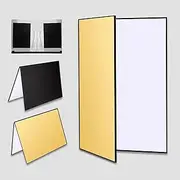 FloraVigo 3-in-1 Photography Reflective Sheet Cardboard, 60 x 42 cm Folding Light Diffuser Background A3 Reflective Sheet for Food, Jewellery, Still Life Photography (A3 White/Gold/Black)