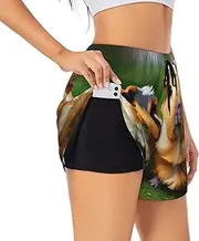 [WURTON] Cute Guinea Pigs Print Exercise Gym Workout Shorts Women's Athletic Shorts Dual-Layered Yoga Running Shorts