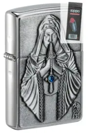 Zippo 49756 Anne Stokes Gothic Prayer Emblem Chrome Lighter + FLINT PACK