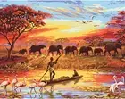 DIY Oil Painting, Paint by Number Kit for Adults Beginner - Herd of Elephants