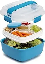 Goodful Stackable Lunch Box Container, Bento Style Food Storage with Removeable Compartments for Sandwich, Snacks, Toppings & Dressing, Leak-Proof and Made Without BPA, 56-Ounce, Blue