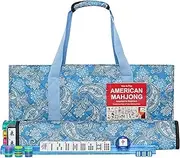 GUSTARIA American Mahjong Game Set, 166 Quality White Tiles, 4 All-in-One Color Rack/Pushers, Mahjong Tile Set with Light Blue Printed Carrying Bag