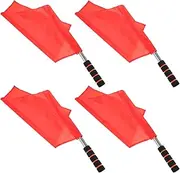 Mipcase 4Pcs Waving Referee Flags with Stainless Steel Poles High Visibility Commanding Signal Flags for Athletic Competitions for Outdoor Sports Events Red