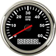 PCECKMZTFZ 85mm Car Boat Tacho Sensor Marine Tacho Meter with LCD Hourmeter 3000 4000 6000 8000 RPM Boat Tachometer 12V/24V Red Backlight Speedometer(6K-BS)