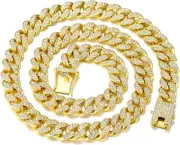 Mens Cuban Link Chain Gold Silver Plated Bling Miami Cuban Necklace Diamond Chai