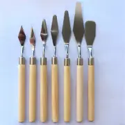 3/7 x Gouache Oil Paint Scraper Set Wooden Stainless Steel Spatula Palette Knife