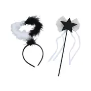 Adorkable Angel Headpiece Proms Birthday Hairbands Fun Devil Headwear Star Wand Feather Cosplay Hair Headwear Black and White Ange