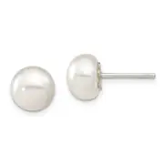 Sterling Silver White Fw Cultured Pearl 9-10mm Button Earrings