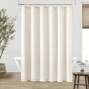 Cream Linen Shower Curtain 80 Inches Long Cloth Fabric Shower Curtain for Bathroom Neutral Hotel Bathtub Luxury Water Repellent Extra Long 80 Inch Drapes Set with Hooks Ivory Birch, 72x80