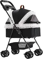 Pet Dog Strollers for Small Medium Dogs and Cats, Cat Stroller 4 Wheel Pet Travel Pram Folding Dog Strollers Cart, Dog Pram Pushchair Travel Carrier Trolley with Cup Holder(White)