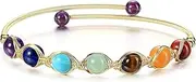 [Generic] Chakra Stones Bracelets for Women Girls Adjustable 14K Gold Wire Wrapped 8mm Natural Round Gemstone Beads Reiki Healing Crystal Ankle Bracelet Yoga Energy Jewelry
