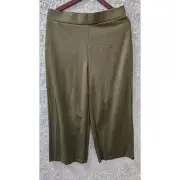 NWT Elie Tahari Wide Leg Olive Green Modal Crop Pants Soft Wicking Lagenlook Lrg