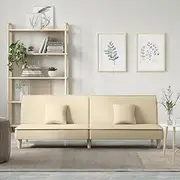 Sofa Bed, Cream Fabric Convertible Couch, Modern Living Room Furniture, 200 x 89 x 70 cm, Sturdy Plywood Frame