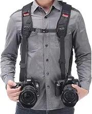 ztowoto Double Shoulder Camera Strap Harness Quick Release Adjustable Dual Camera Tether Strap with Safety Tether and Lens Cleaning Cloth for DSLR SLR Camera