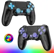 Lapezei 2 PCS Wireless Controller für PS4 Gamepad mit Blitzlichtleisten/Turbo Dual Motor Vibration und 3,5 mm Audiobuchse/LED/Touchpad für P-s4/Pro/RGB/Slim/PC Schwarz