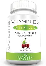 Vitamin D3 K2 Chewable Vitamins with 2000iu of Vitamin D K2 and MK7-90 Kids & Adult Immune Support Tablets by Mauricettes