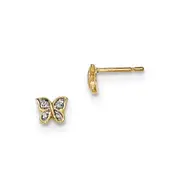 14k Yellow Gold Real Diamond Pav?ÇÜ Post Butterfly Earrings