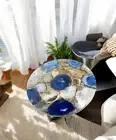 24" Round Mix Agate Stone Coffee Table Top Handmade Console Bar Desk Luxury Deco