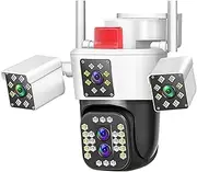 16MP 8K WiFi Security Cameras Four Len Three Screens 10X Zoom PTZ Video Cam Auto Tracking 6K Waterproof Outdoor Surveillance Cam(U/S,16MP Cam Add 32G)