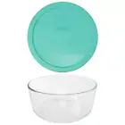 Pyrex 7203 7-Cup Round Glass Food Storage Bowl w/ 7402-PC Light Green Lid Cover