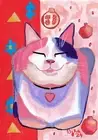 Pink Cat Original Painting Animal Art Feng Shui Pet Feline Signed Collectible