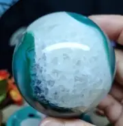 Pretty Green Flower Agate Crystal Sphere 6.2cm 333g & Stand Angel No.333
