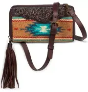 Ariat Western Womens Crossbody Wallet Leather Canvas Aztec Brown A770014102