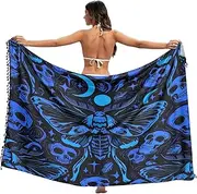 [RPLIFE] Bee Skull Blue Women's Sarongs for Bathing Suits Fringe Beach Sarong Coverups for Women, Large, Bee Skull Blue, Large