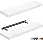 QEEIG White Floating Shelves Wall Shelf 24 inches Long Bathroom Bedroom Kitchen Living Room Mounted Shelve Set of 2 Modern Shelfs 9.3" D x 23.6" W (008-60W)