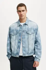 [Cotton On Men] Cotton On Men - Denim Trucker Jacket - Lcn dal dallas cowboys solace blue 2XSXS LCN DAL DALLAS COWBOYS SOLACE BLUE
