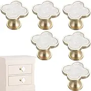 CPELLESSE 6 Pcs Clover Knobs Four-Leaf Handle Creative Cabinet Drawer Pulls Gold for Dresser Wardrobe Zinc Alloy Single Hole Door Handle(White)