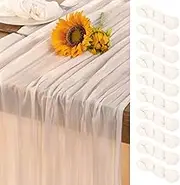 DeZerlor Ivory White Cheesecloth Table Runner 10 Pack Summer Sheer White Cheese Cloth Table Runners Boho Gauze 120 Inches Summer Table Decorations for Weddings Bridal Baby Shower Decor Birthday Party