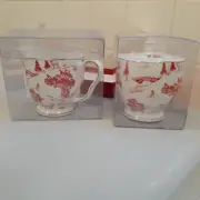 Beautiful GRACE TEAWARE Fine Porcelain Sugar & Creamer Set Trees Deer House Scen
