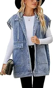 [Zontroldy] Denim Jean Vest for Women Oversized Sleeveless Button Down Denim Jean Vest Waistcoat Shacket Jacket