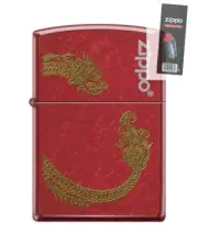 Zippo 201719 Oriental Dragon Design Candy Apple Red Lighter + FLINT PACK