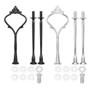 6 Sets Cake Tray Stand Handle Plate Hardware Fitting, 3-Tiers Crown Silver/Black