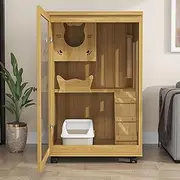 Wooden Cat Enclosures, Cat Cage, Cat Playpen, Acrylic Transparent Door, with Universal Wheel, Sisal Grabbing Post, Cat Cages Indoor, 23.6x23.6x35.4Inch(Wood color)