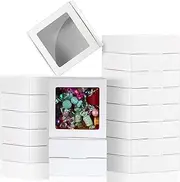 Zonon 30 Kraft Paper Boxes with Window 4.13 x 4.13 x 1.18 Inch Candy Packaging, Small Gift Boxes, Soap holder, Mini Treat Packaging for Bakery Chocolate Jewelry Display(White)