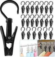 20 Pcs Laundry Hooks With Clips Super Strong Plastic Home Travel Swivel Hanging Hanger Black