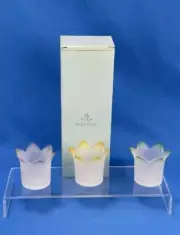 PartyLite P7161 Jewel Candle Holders 3 pc set Frosted Glass Tulip Votive Tealite