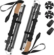 2Pcs Premium Cork Grip Trekking Poles,Height Adjustable with Metal flip Lock for Heights Lightweight Trekking Poles Folding Hiking Poles,Aircraft-Grade Aluminum for Hiking & Backpacking Gear